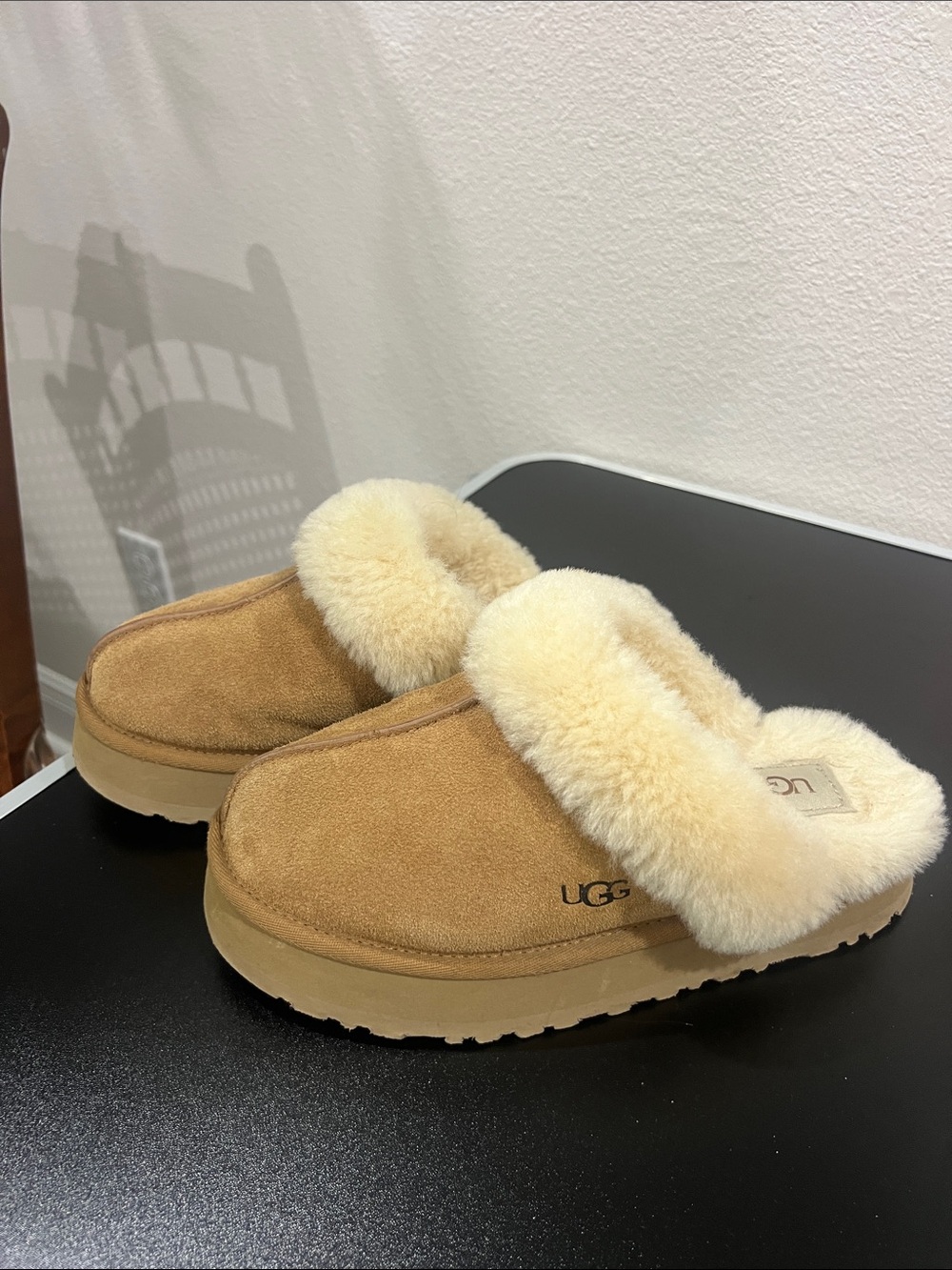 UGG Chestnut Suede Slip-On Shearling Mules